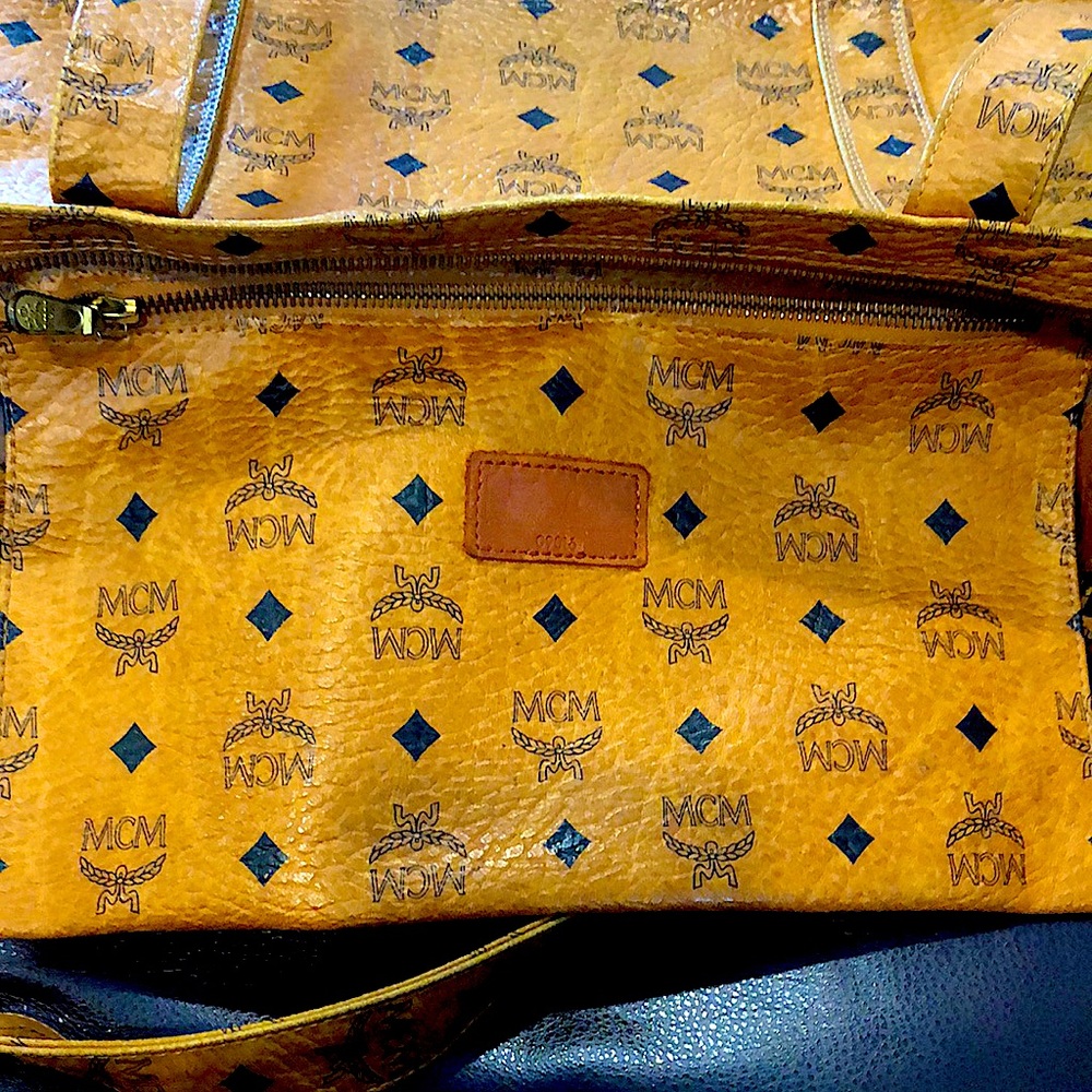 MCM Cognac Vicetos Top Zipper Shoulder Work Bag Briefcase Authentic EUC - Picture 7 of 16